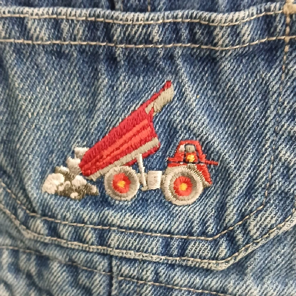 Vintage Carters Boys SZ 12-18 Months Denim Overalls Dump Truck Embroidered